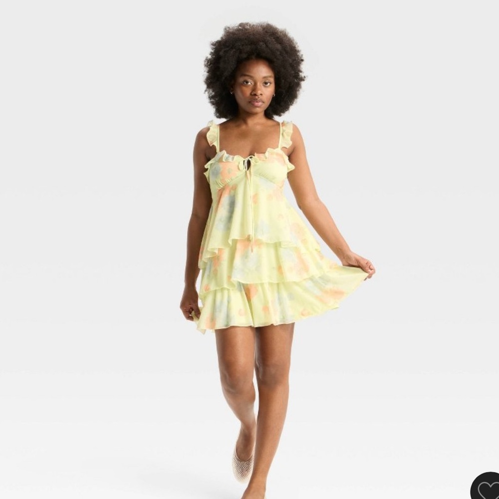 Women's Knit Chiffon Tiered Ruffle Sleeve Mini A-Line Dress - Wild Fable XXL
